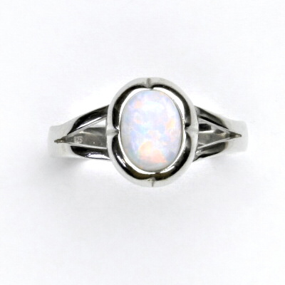 Zlatý prsten, bílé i žluté zlato, bílý syntetický opál - T 1374