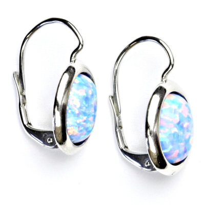 Stříbrné náušnice, světle modrý syntetický opál, náušnice s opálem, NK 1453 