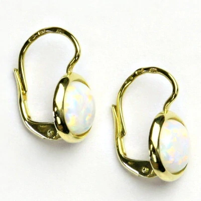 Zlaté náušice, žluté i bílé zlato, syntetický bílý opál - NK 1503