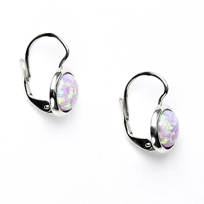 Stříbrné náušnice, růžový syntetický opál - NK 1503