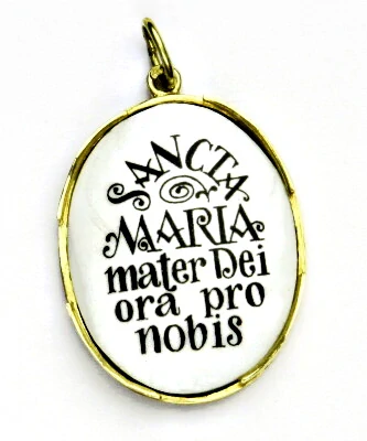 Zlatý přívěsek medailon, porcelánový anděl, žluté zlato - P 158   A1