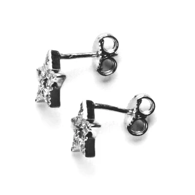 Zlaté náušnice hvězdičky ,čiré zirkony, bílé zlato - 3877 poslední pár