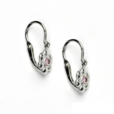 Stříbrné dětské náušnice kytičky, pink zirkon - VE 213