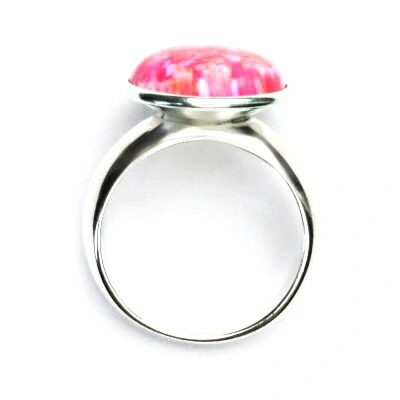 Stříbrný prsten , růžový syntetický opál - T 1372 