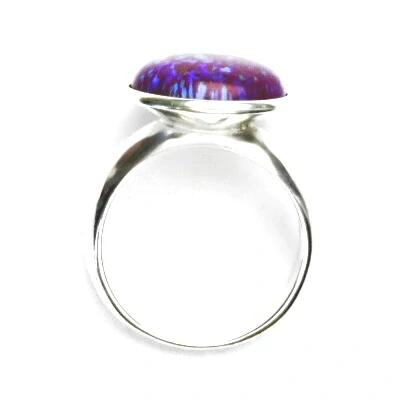 Stříbrný prsten , fialový syntetický opál - T 1372 
