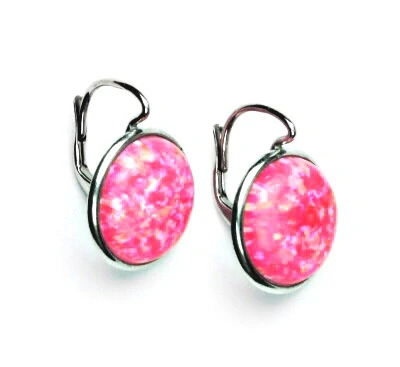 Stříbrné náušnice, syntetický opál růžový - NK 1372