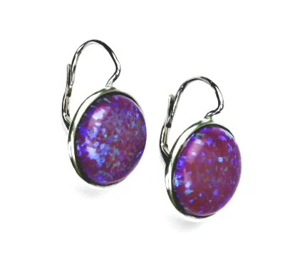 Stříbrné náušnice, syntetický opál fialový - NK 1372