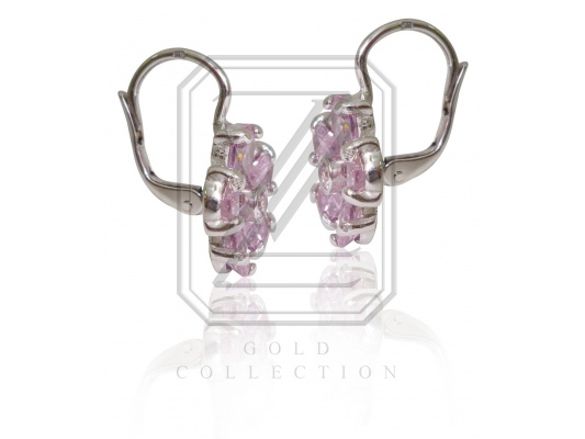 Zlaté náušnice, bílé zlato se zirkony pink - VE 139 mal.