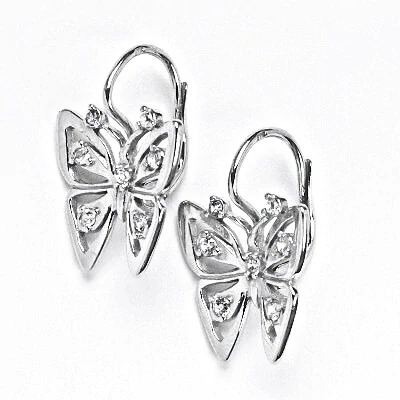 Stříbrné náušnice motýl , čiré zirkony - NK 1387