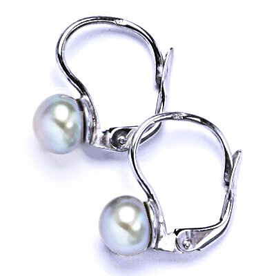 Náušnice stříbrné s přírodní šedozelenou perlou, NK 1183 pp