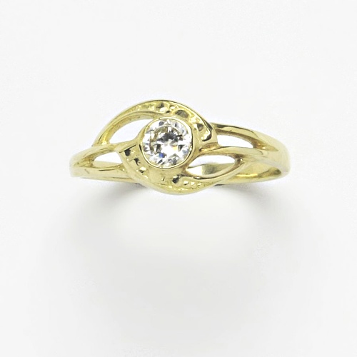 Zlatý prsten , čirý zirkon , žluté i bílé zlato - T 1041