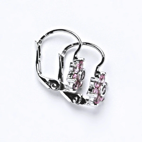 Zlaté náušnice kytičky, bílé i žluté zlato , pink zirkony - VE 58