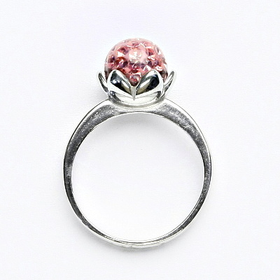 Stříbrný prsten, kulička s krystaly Light rose 8 mm, T 1351