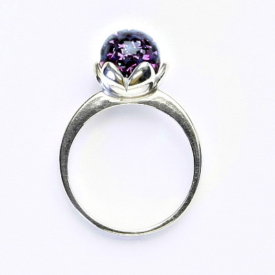 Stříbrný prsten, kulička s krystaly Amethyst 8 mm, T 1351