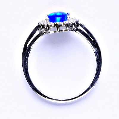 Stříbrný prsten, tmavě modrý syntetický opál, čiré zirkony, T 1495