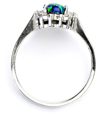 Zlatý prsten, bílé i žluté zlato,Kate, syntetický zelený opál,čiré zirkony, T 1507