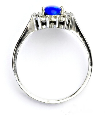 Stříbrný prsten Kate, syntetický tmavě modrý opál a čiré zirkony - T 1507