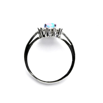 Zlatý prsten Kate, světle modrý syntetický opál, čiré zirkony, bílé i žluté zlato - T 1480