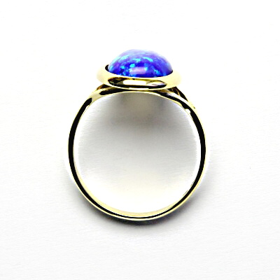 Zlatý prsten, syntetický fialový opál, žluté zlato - T 1454