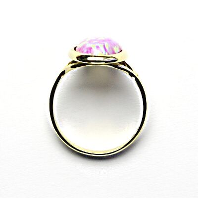 Zlatý prsten, syntetický růžový opál, žluté zlato - T 1454