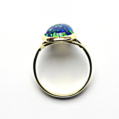 Zlatý prsten, syntetický zelený opál, žluté zlato - T 1454