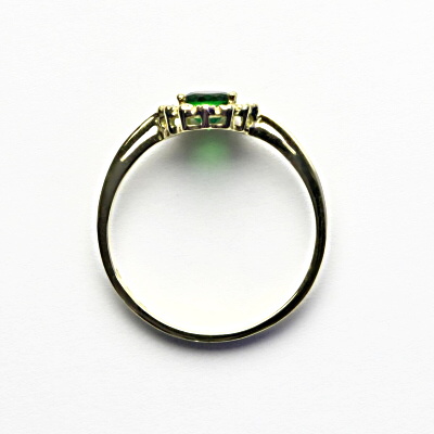 Zlatý prsten, žluté zlato, zirkon smaragd, čiré zirkony, T 1495