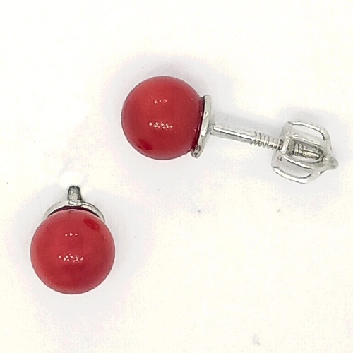 Stříbrné náušnice, přírodní korál červený - NŠ 1183 A