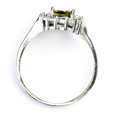 Zlatý prsten, žluté i bílé zlato,Kate, přírodní olivový křemen, čiré zirkony, T 1507