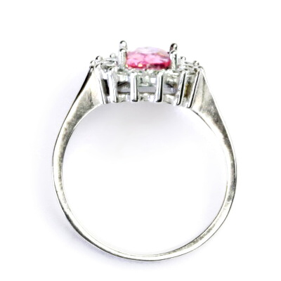 Stříbrný prsten Kate, pink zirkon, čiré zirkony, T 1507