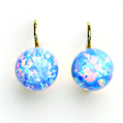 Zlaté náušnice světle modrý opál 10 mm ,bílé i žluté zlato - NK 1298 