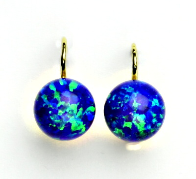 Zlaté náušnice tmavě modrý opál 10 mm ,bílé i žluté zlato - NK 1298 