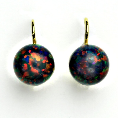 Zlaté náušnice černý opál 10 mm ,bílé i žluté zlato - NK 1298 