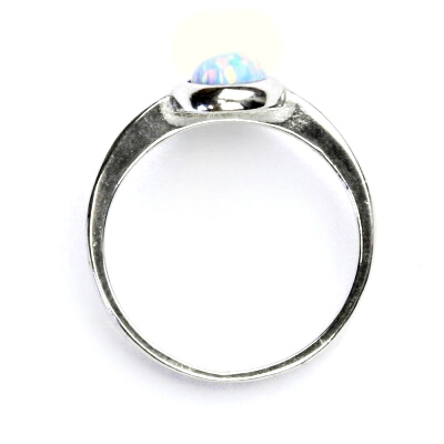 Stříbrný prsten, syntetický světle modrý opál - T 1354