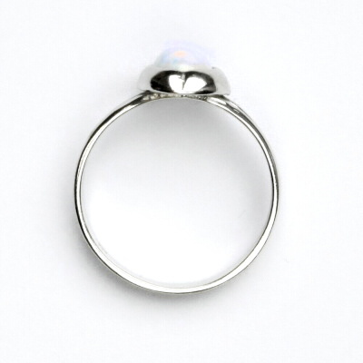 Zlatý prsten, bílé i žluté zlato, bílý syntetický opál - T 1374