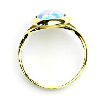 Zlatý prsten, žluté i bílé zlato, světle modrý syntetický opál - T 1453 
