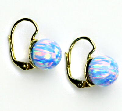 Zlaté náušnice světle modrý opál 10 mm ,bílé i žluté zlato - NK 1298 