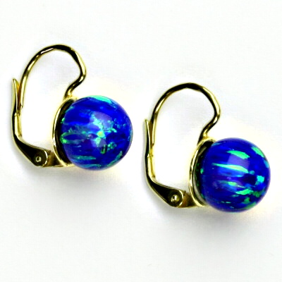 Zlaté náušnice tmavě modrý opál 10 mm ,bílé i žluté zlato - NK 1298 