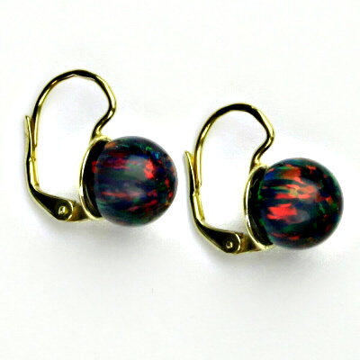 Zlaté náušnice černý opál 10 mm ,bílé i žluté zlato - NK 1298 