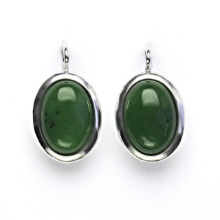 Zlaté náušnice, bílé i žluté zlato, přírodní kámen nefrit - NK 1454