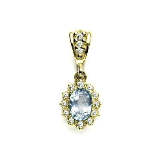 Zlatý přívěsek s diamanty, přírodní akvamarín, žluté zlato - VP 247