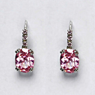 Stříbrné náušnice, růžové zirkony - VE 8 