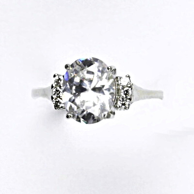 Stříbrný prsten s čirými zirkony, prstýnek ze stříbra, čirý zirkon, T 1497