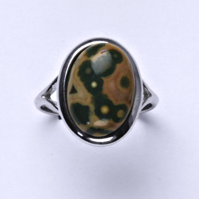 Zlatý prsten, bílé i žluté zlato, přírodní kámen jaspis obrázkový - T 1454 