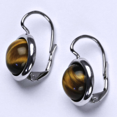 Stříbrné náušnice, přírodní kámen tygří oko - NK 1452