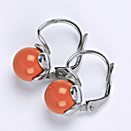 Náušnice ze stříbra se Swarovski perlou coral (8 mm) NK 1351