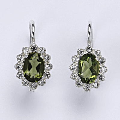 Zlaté náušnice Kate, bílé i žluté zlato ,přírodní vltavín 7x5 mm - VE 247