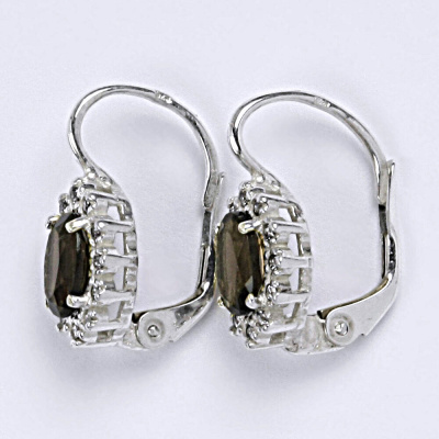 Stříbrné náušnice Kate, přírodní záhněda a čiré zirkony - VE 247