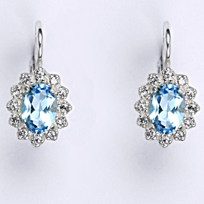 Stříbrné náušnice Kate, přírodní topaz sky a čiré zirkony - VE 247