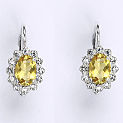 Stříbrné náušnice Kate, přírodní citrín pálený a čiré zirkony - VE 247