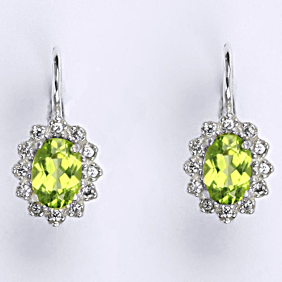 Stříbrné náušnice Kate, přírodním olivín a čiré zirkony, NK 1480